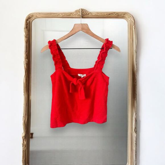 Madewell Tie Front Ruffle Tank Top XS Red - Picture 2 of 7